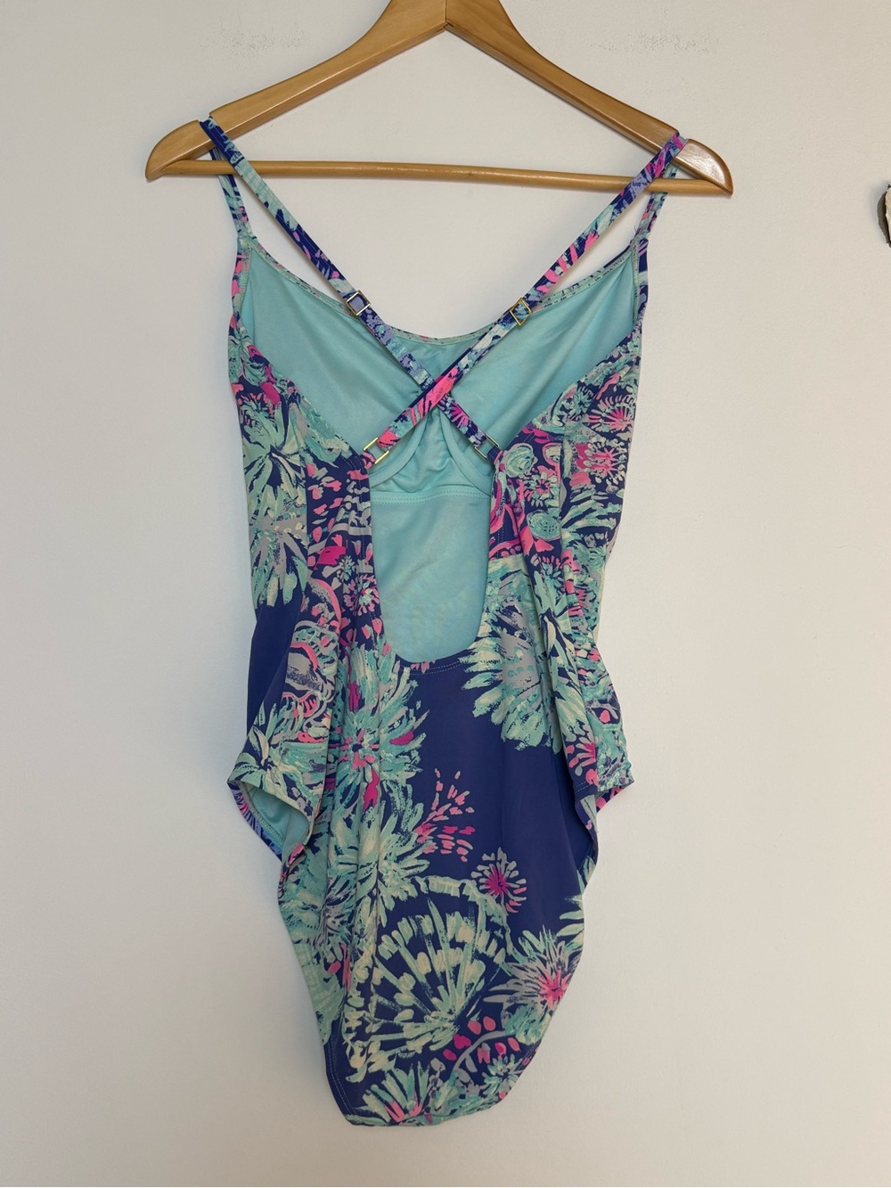 Lilly Pulitzer Navy One-Piece Swimsuit with Mint and Pink Floral Print Size 10 - Picture 8 of 10